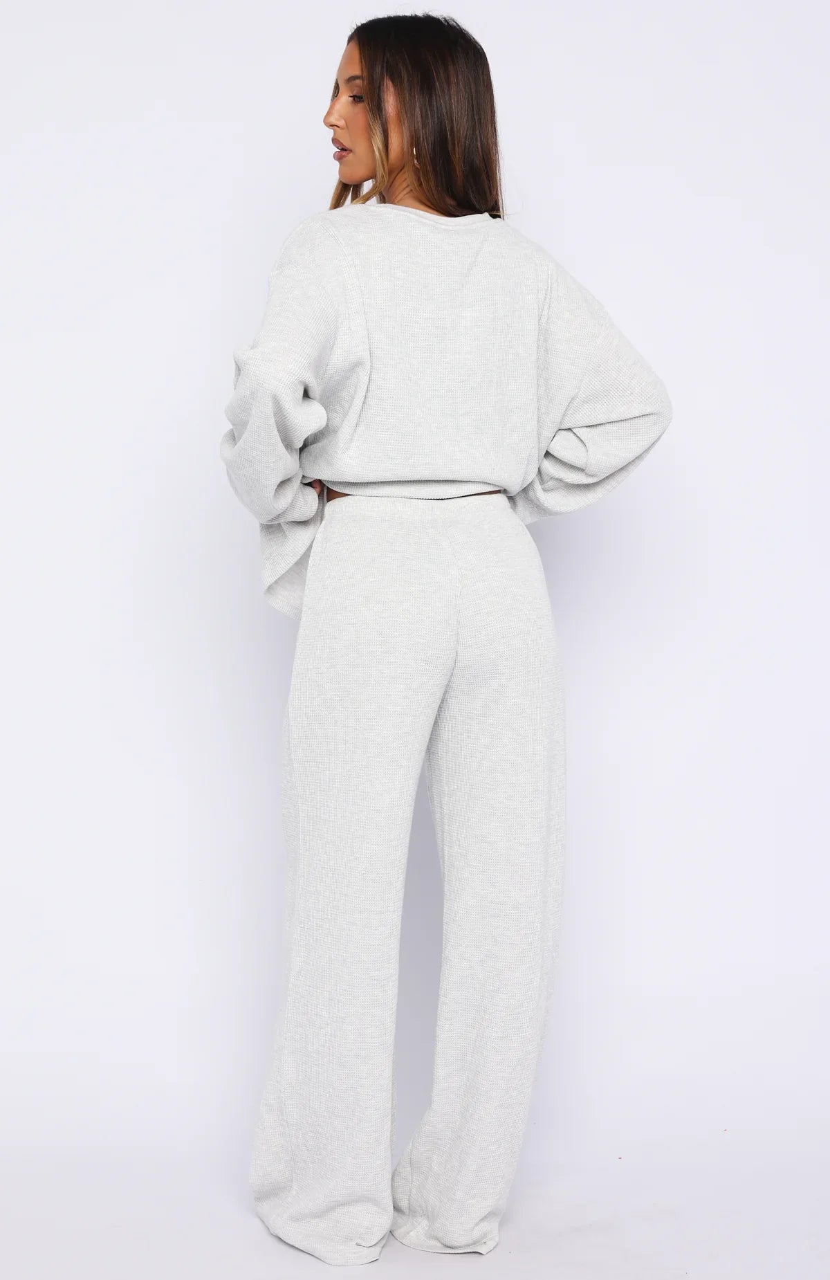Leave Me Out Of It Waffle Wide Leg Sweatpants Grey Marle