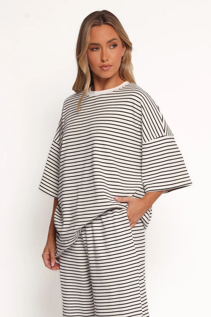 Wilda Oversized Tee White Black Stripe