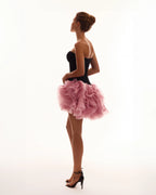 Danceable mini skirt with ruched flower appliques in pink Midnight Walk