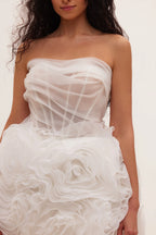 Appliquéd organza white mini dress