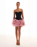 Danceable mini skirt with ruched flower appliques in pink Midnight Walk