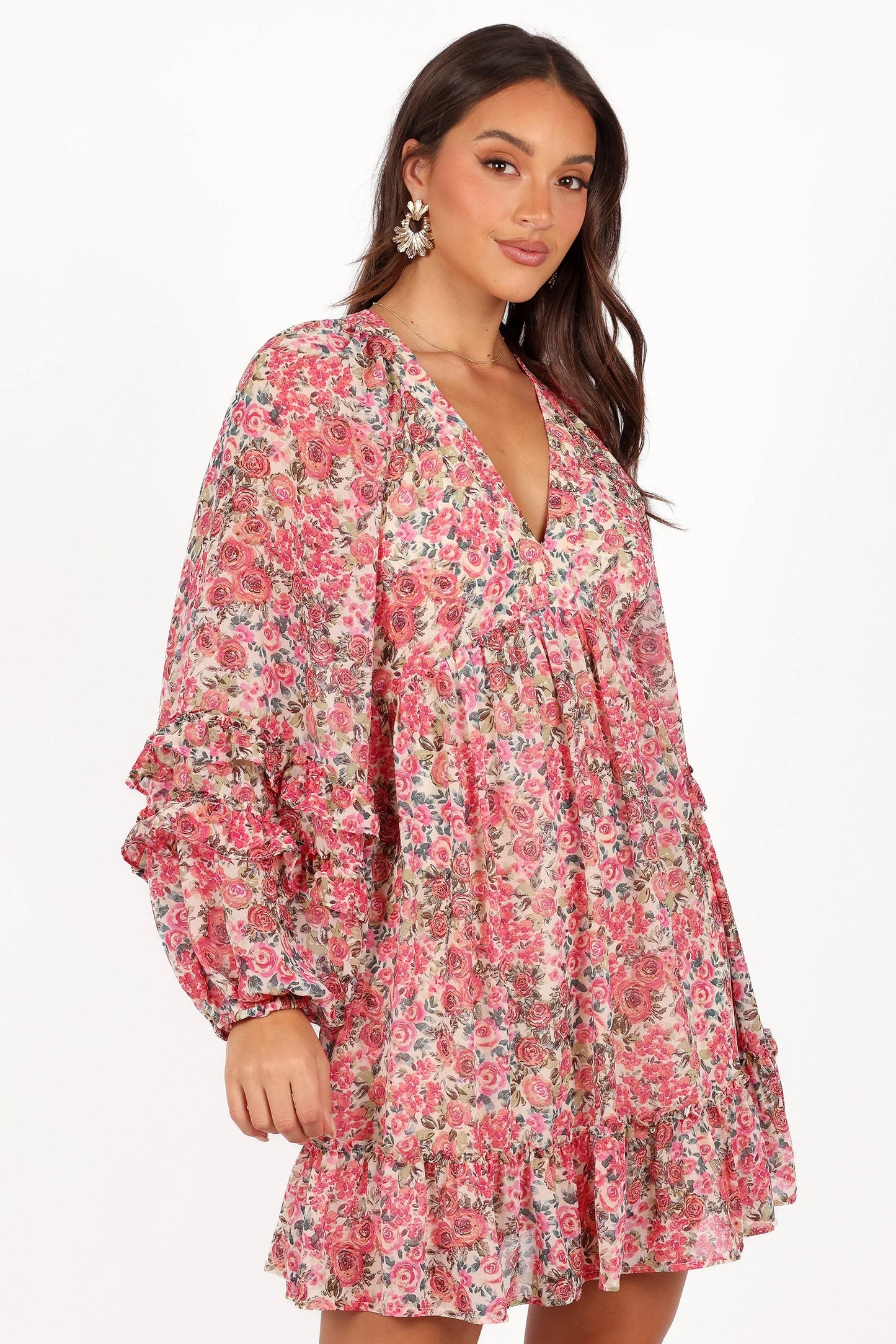 Reese Long Sleeve Mini Dress Pink Floral