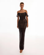 Striking black sequined fitted maxi dress Midnight Walk