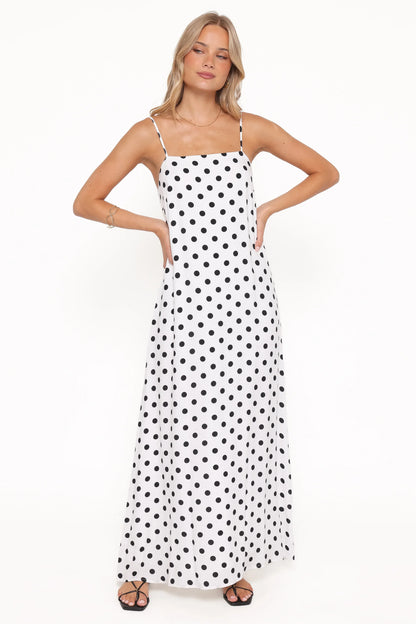 Virgo Maxi Dress White Polka Dot