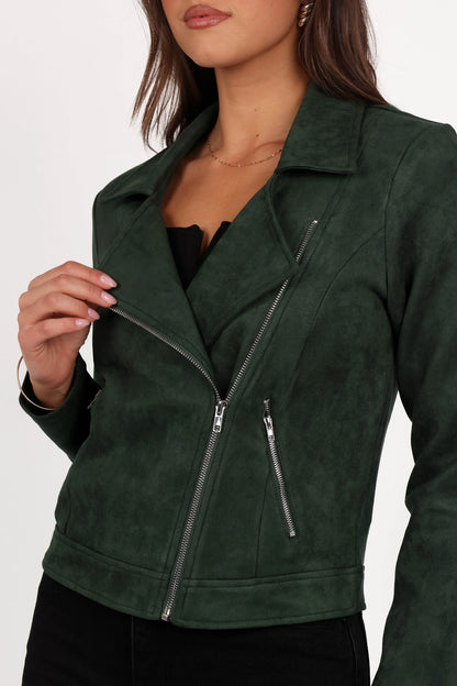 Spencer Faux Suede Moto Jacket Olive
