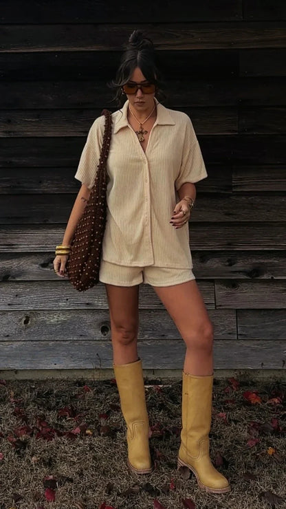 Eden Knit Top and Shorts Set Yellow