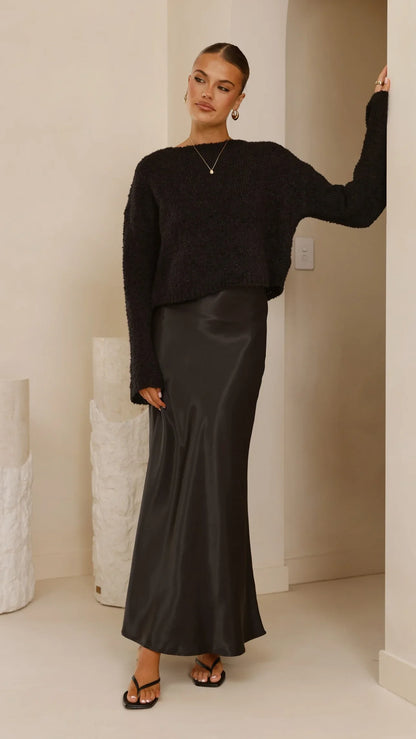 Zala Cropped Knit Sweater Black