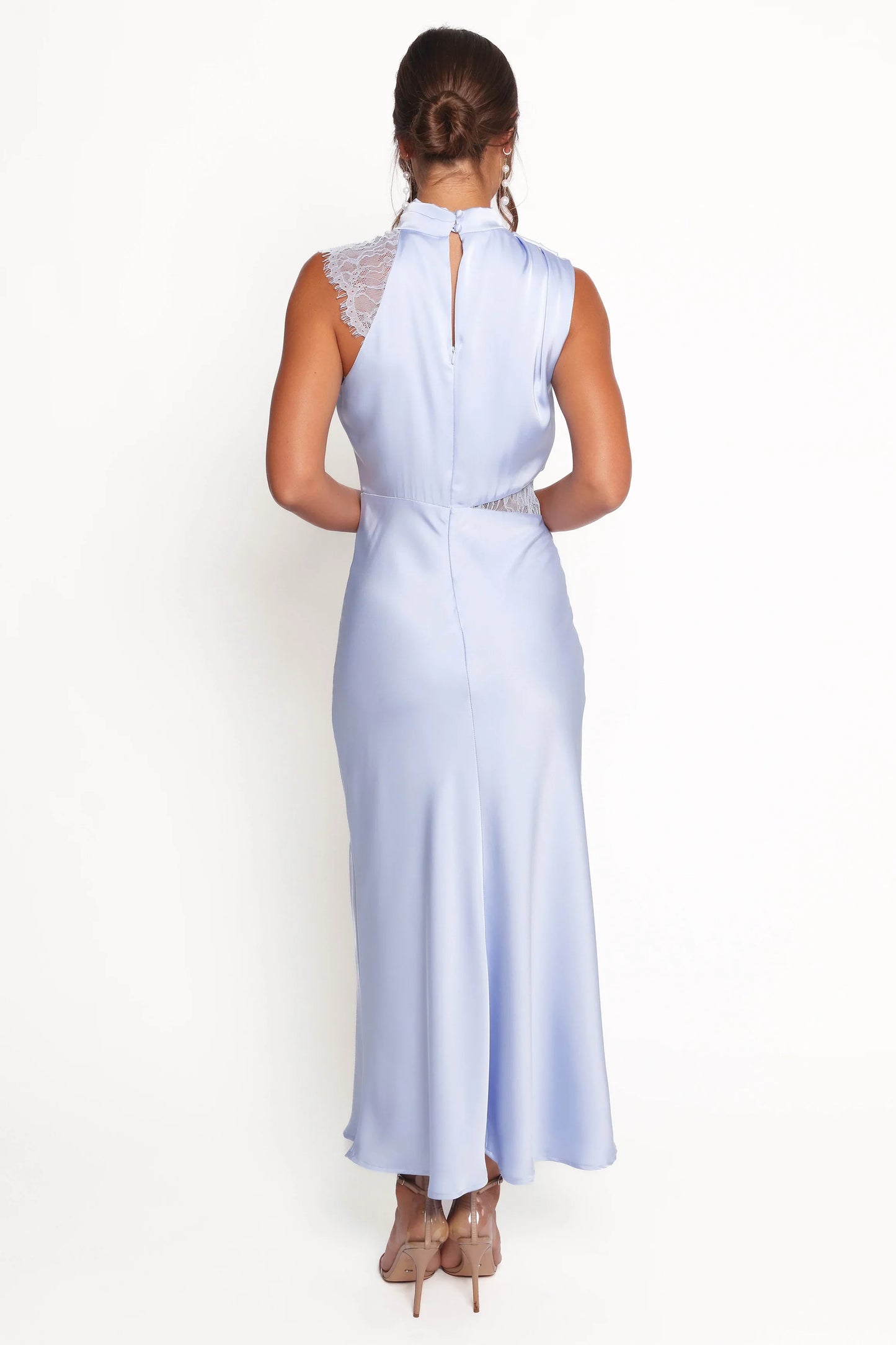 Anabelle Halter Neck Lace Maxi Dress Baby Blue