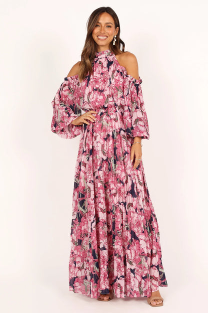 Hilary Pleated Maxi Dress Pink Floral