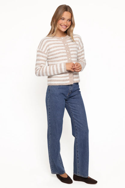 Dean Striped Cardigan White Beige