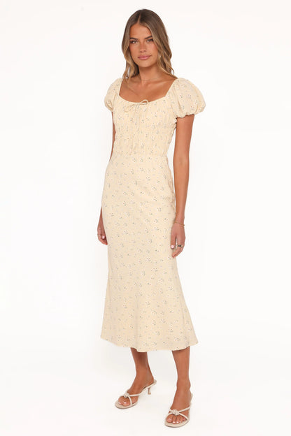 Teigan Midi Dress Yellow Floral