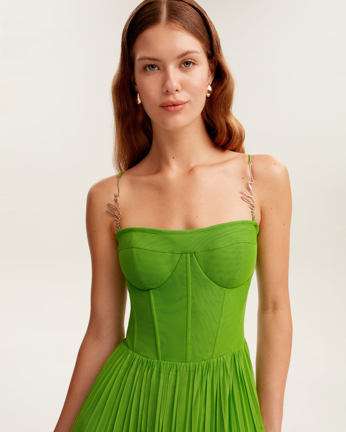 Green spaghetti strap pleated maxi dress Garden of Eden
