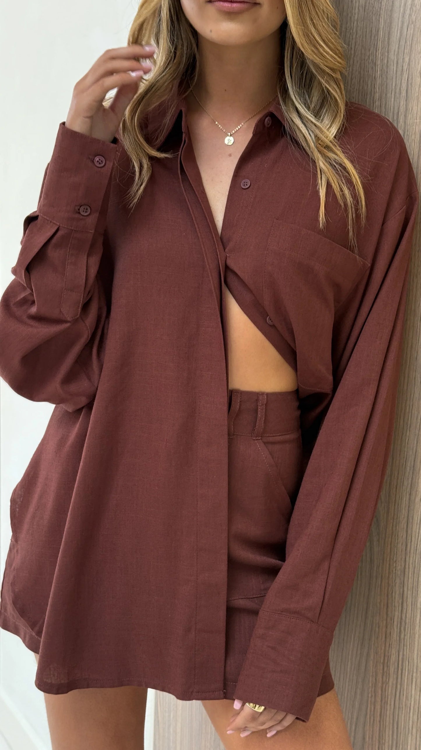 Charla Button Up Top Brown