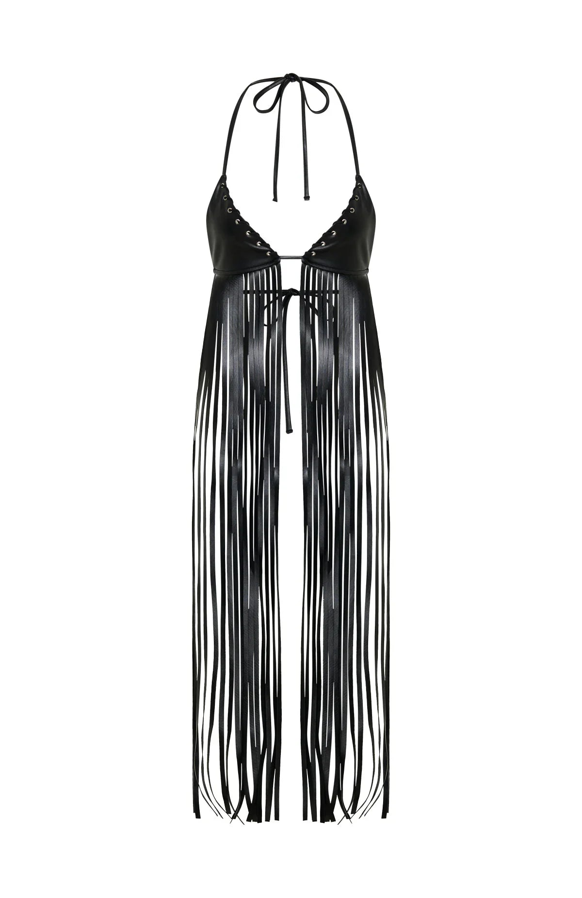 Here We Go PU Fringe Top Black
