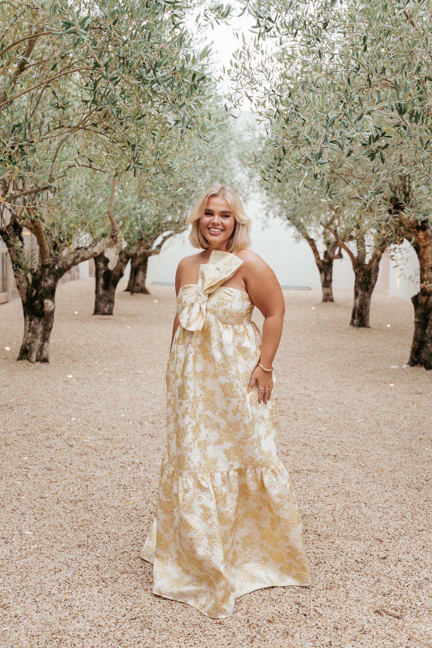 Betina Bow Front Maxi Dress Yellow Brocade