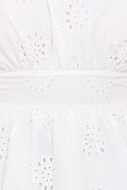 Carmel Tie Back Tunic Top White Embroidery