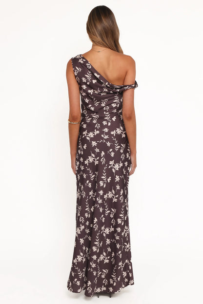 Zafira Midi Dress Brown Cream Floral