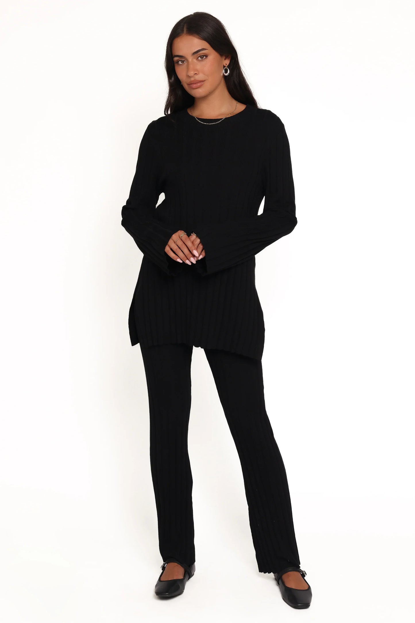 Silvie Long Sleeve Knitted Set Black