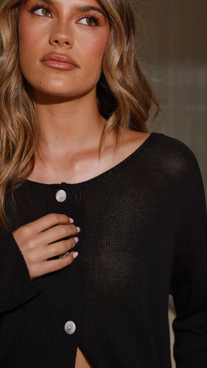 Selara Button Up Cardigan Black