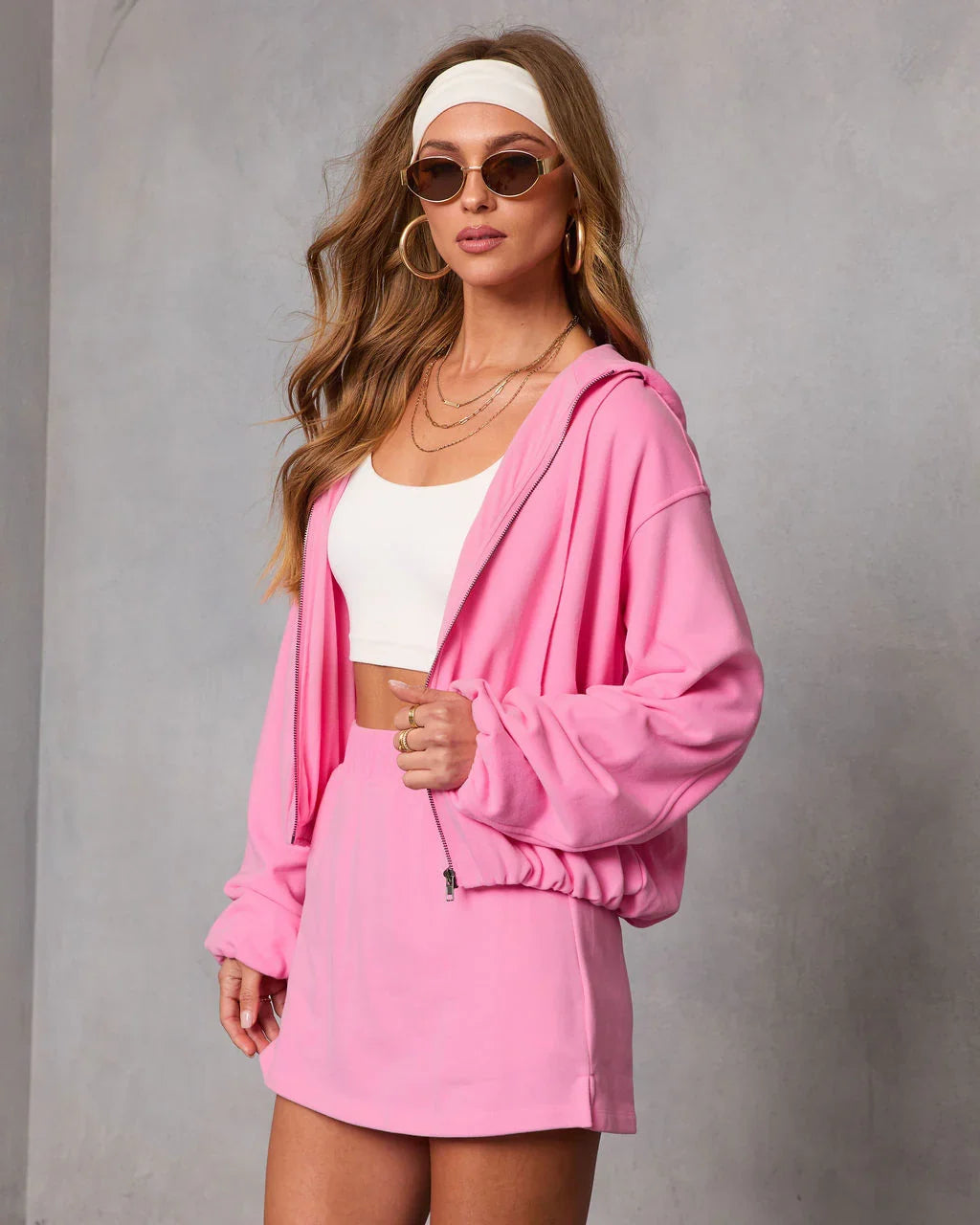 Soft Balance Drawstring Hood Zip Up Sweatshirt