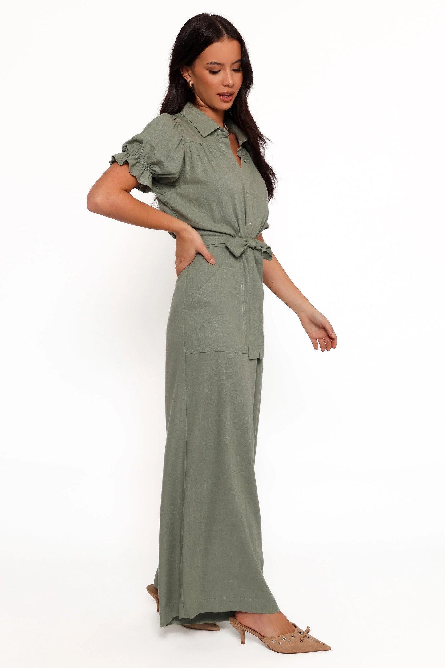Minnie Waist Tie Jumpsuit Olive