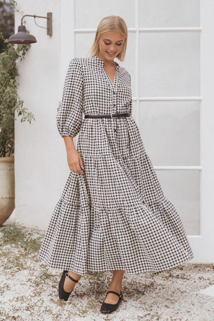 Dixon Maxi Dress Black Cream Gingham