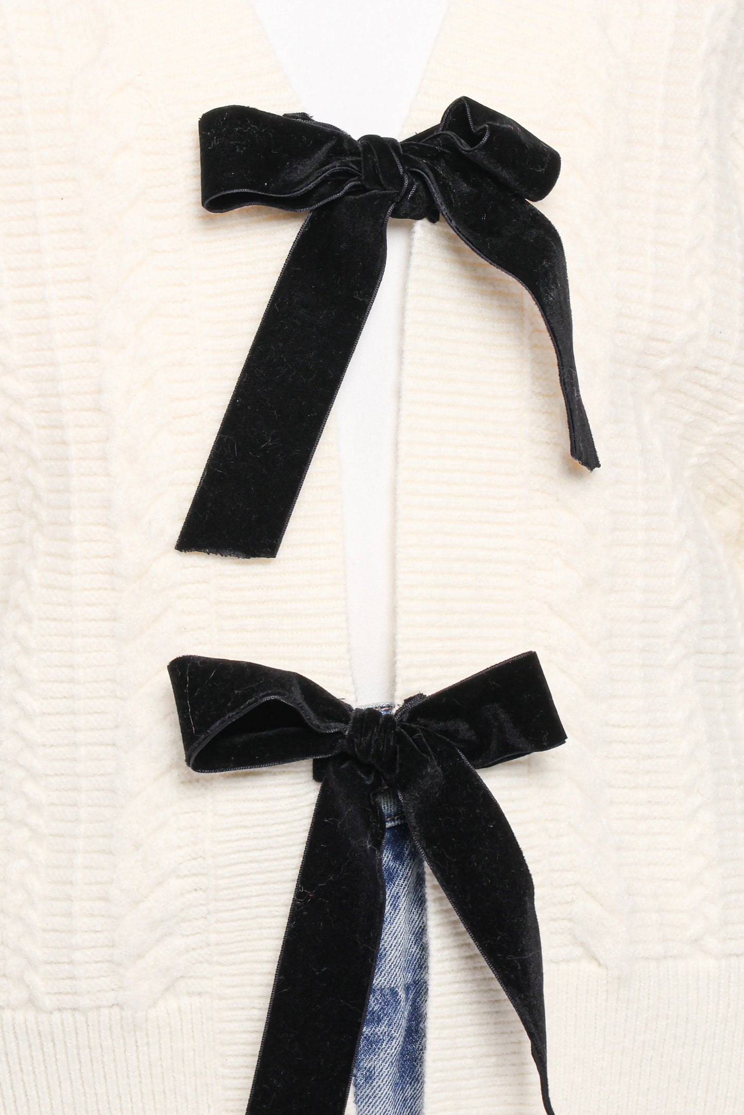 Bree Velvet Bow Cardigan Cream