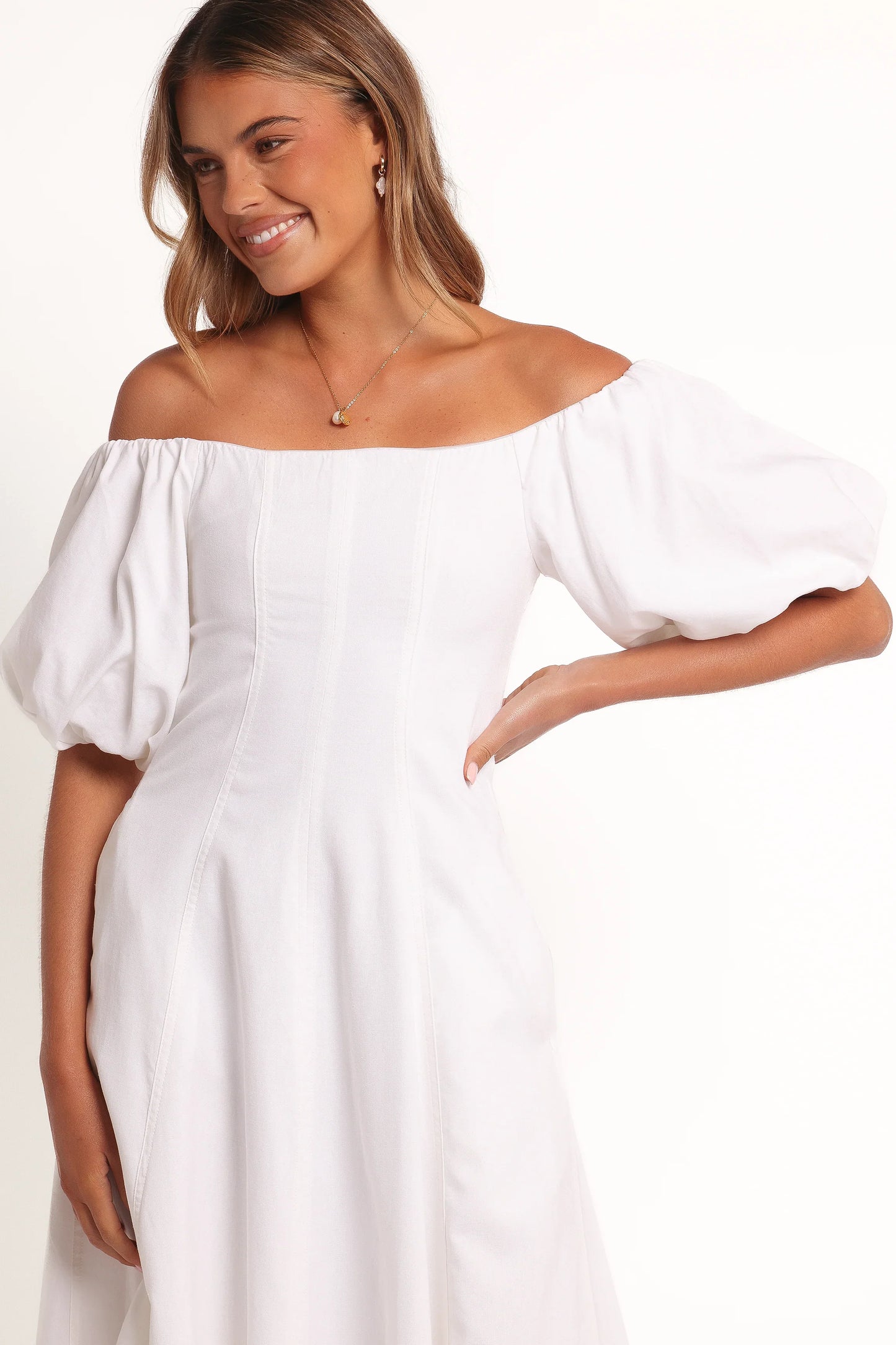 Jensen Off Shoulder Midi Dress Ivory