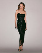 Black Sequin Midi Skirt with Draping