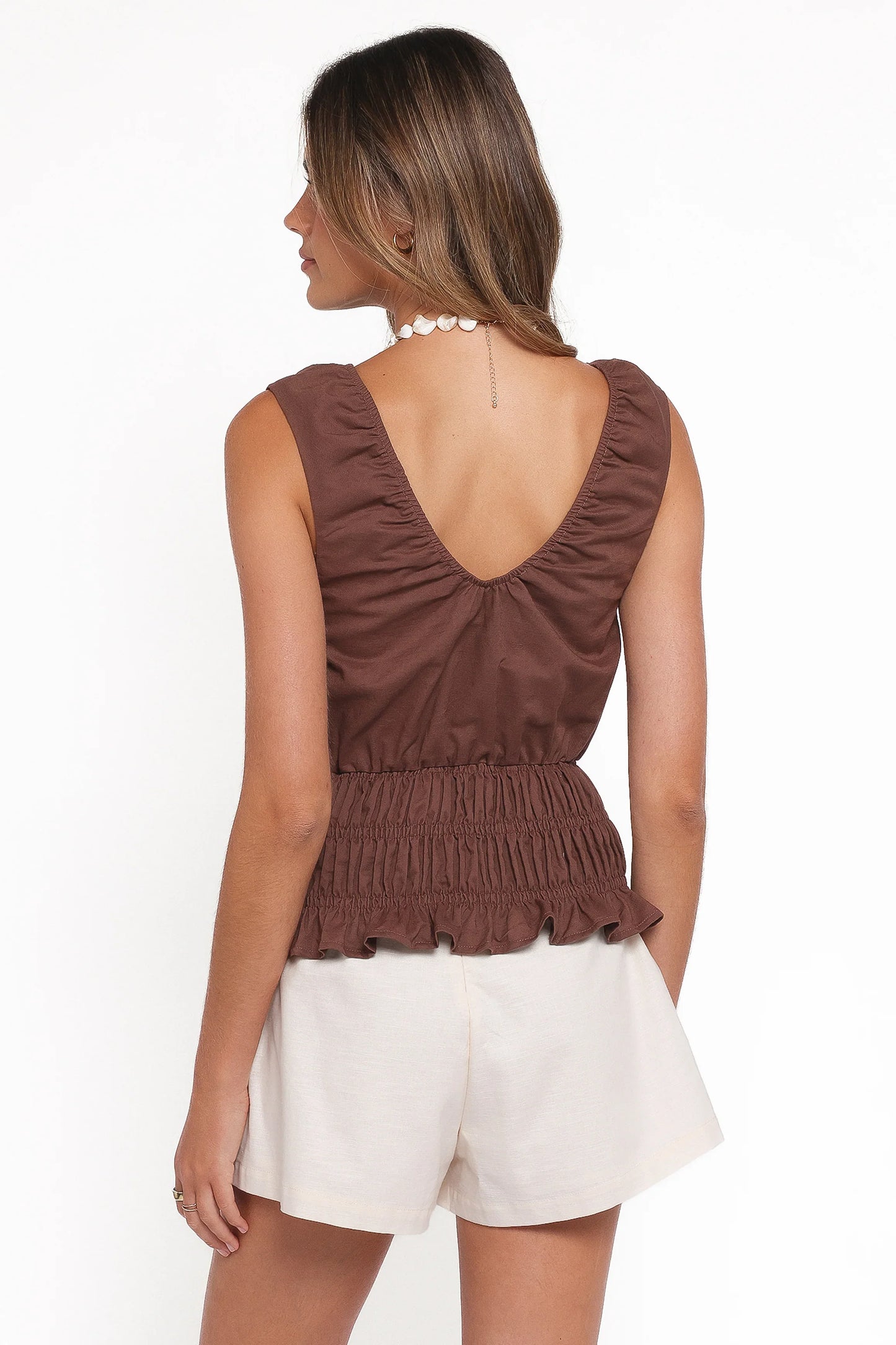 Lucilla Shirred Waist Top Chocolate