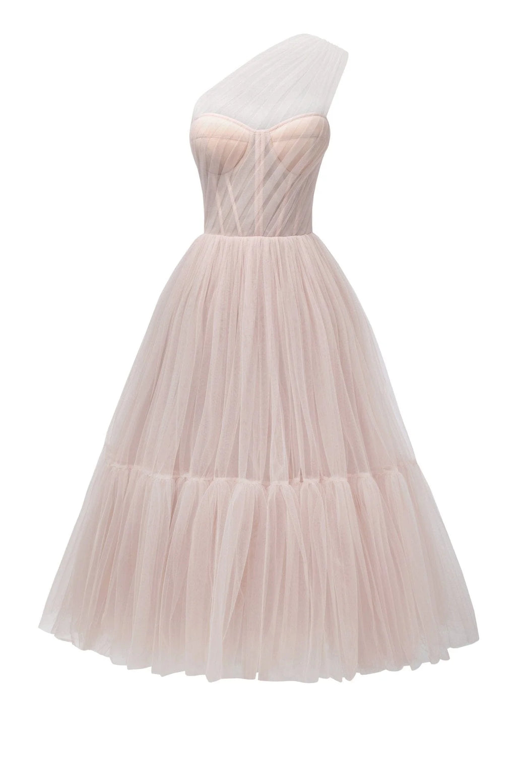 Misty Rose One Shoulder Cocktail Tulle Dress