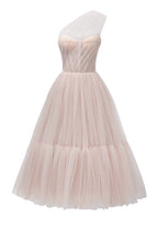 Misty Rose One Shoulder Cocktail Tulle Dress
