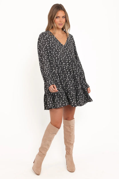 Frankie Long Sleeve Mini Dress Black Floral