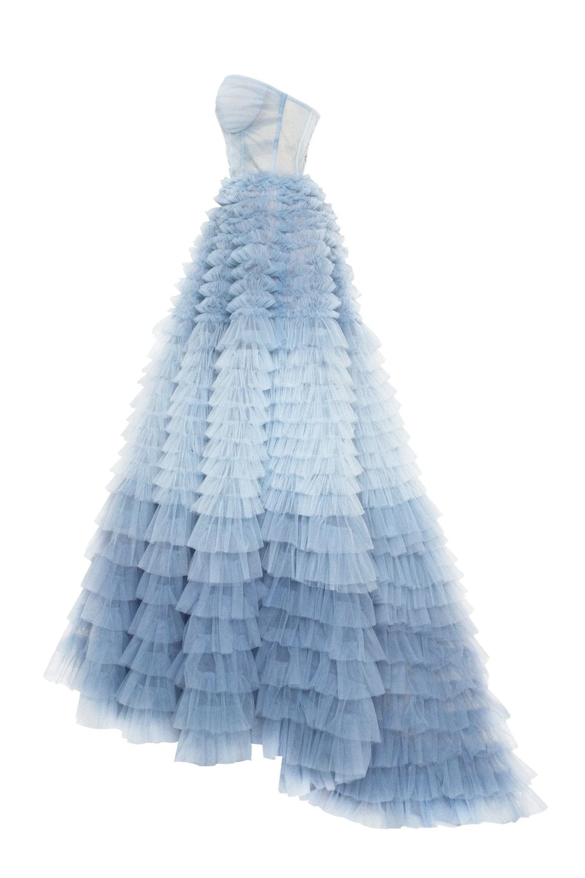 Light Blue Strapless Frill Layered Fluffy Dress