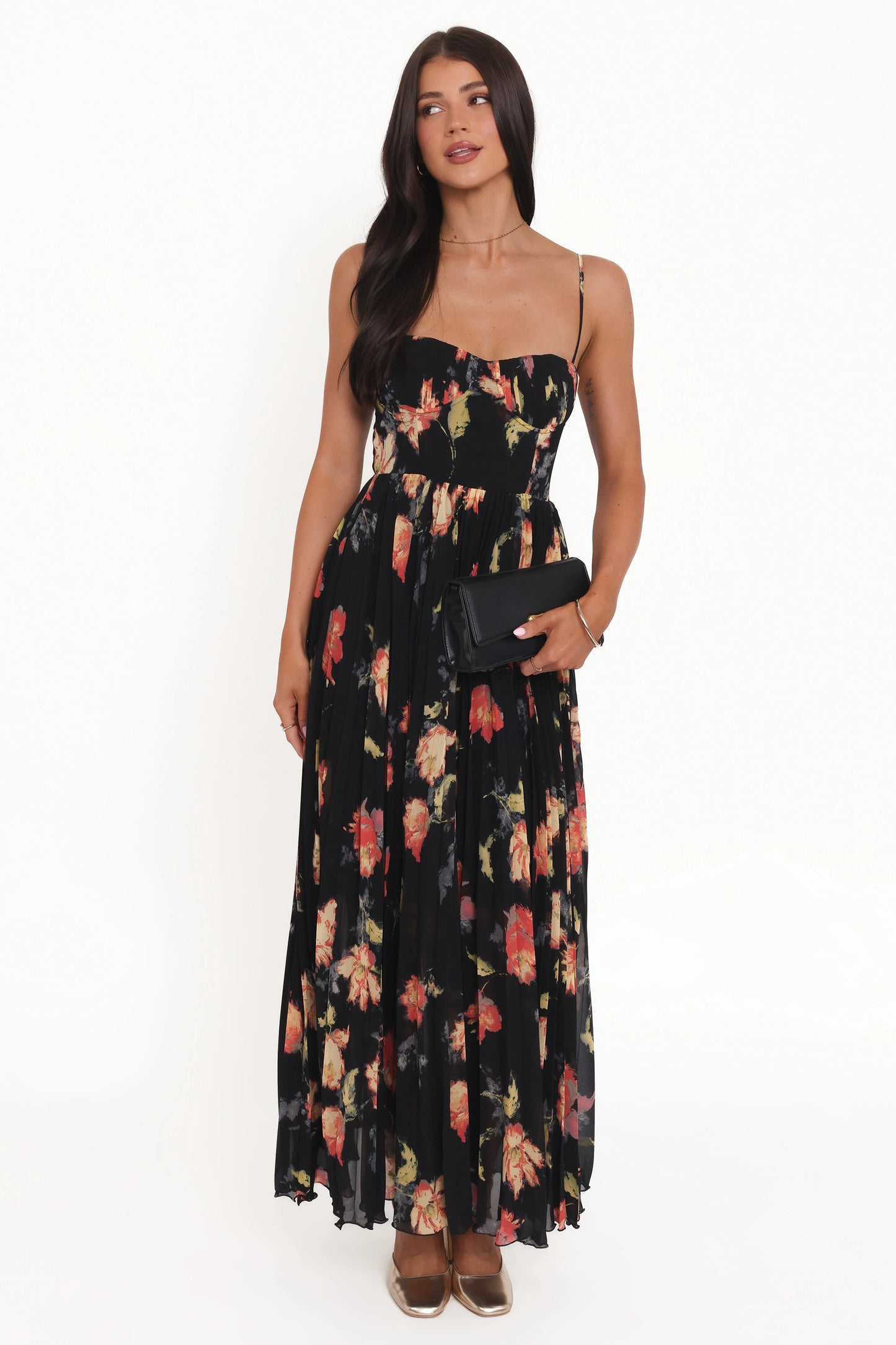 Achanti Pleated Maxi Dress Black Multi