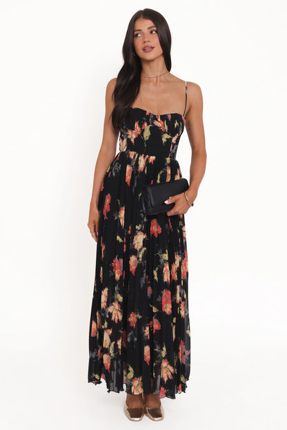 Achanti Pleated Maxi Dress Black Multi