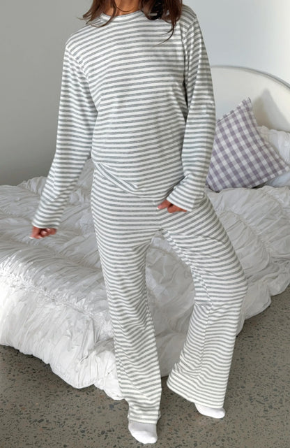 Slow Life Pyjama Pants Grey White Stripe