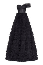 Timeless one shoulder frill layered ball gown in black
