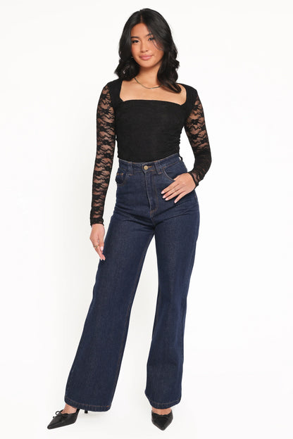 Skyler Square Neck Stretch Lace Top Black