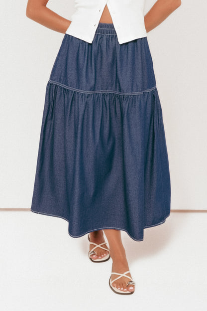 Meadow Midi Denim Skirt Dark Wash