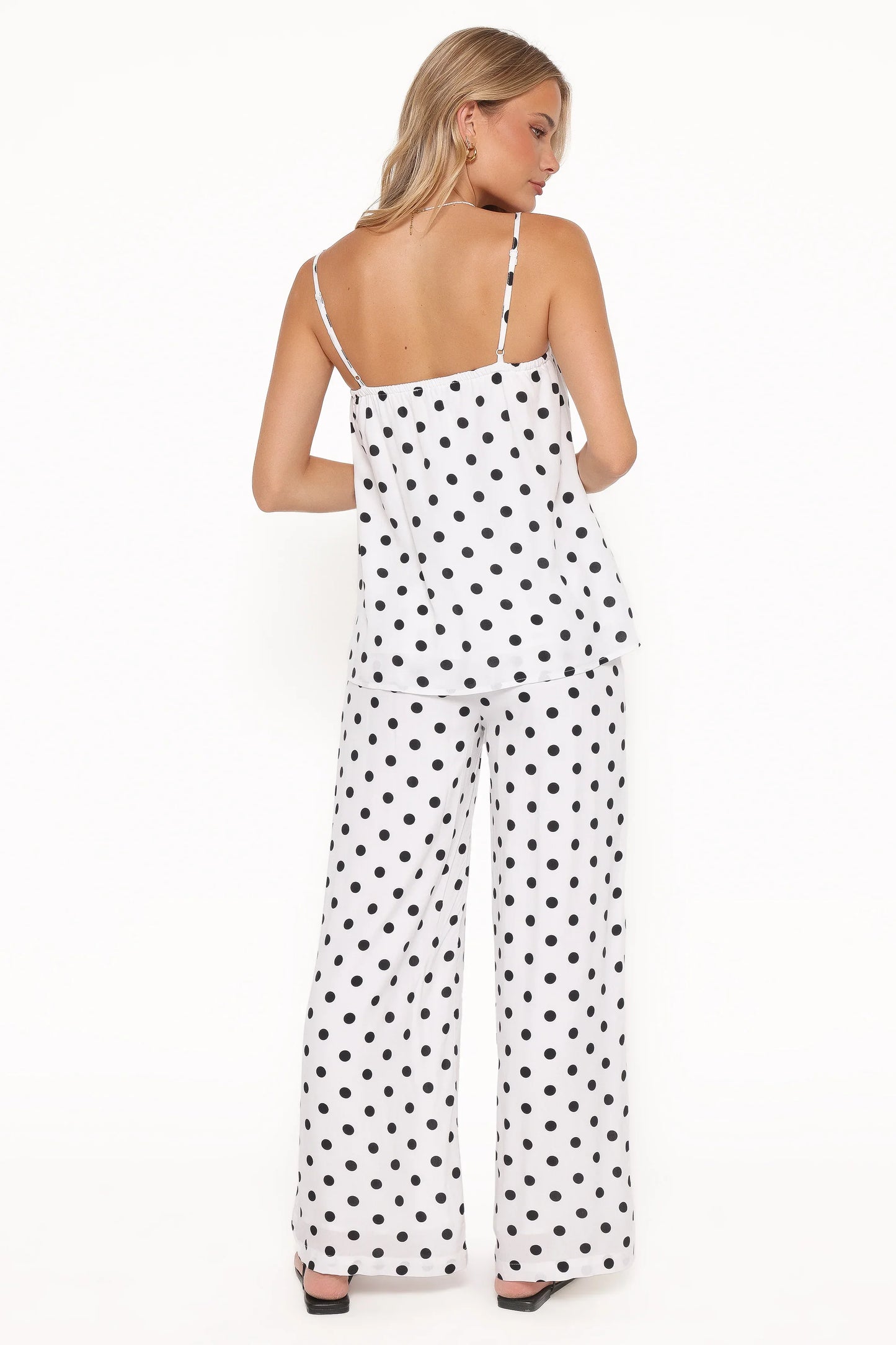 Kristy Pant Set White Black Polka Dot