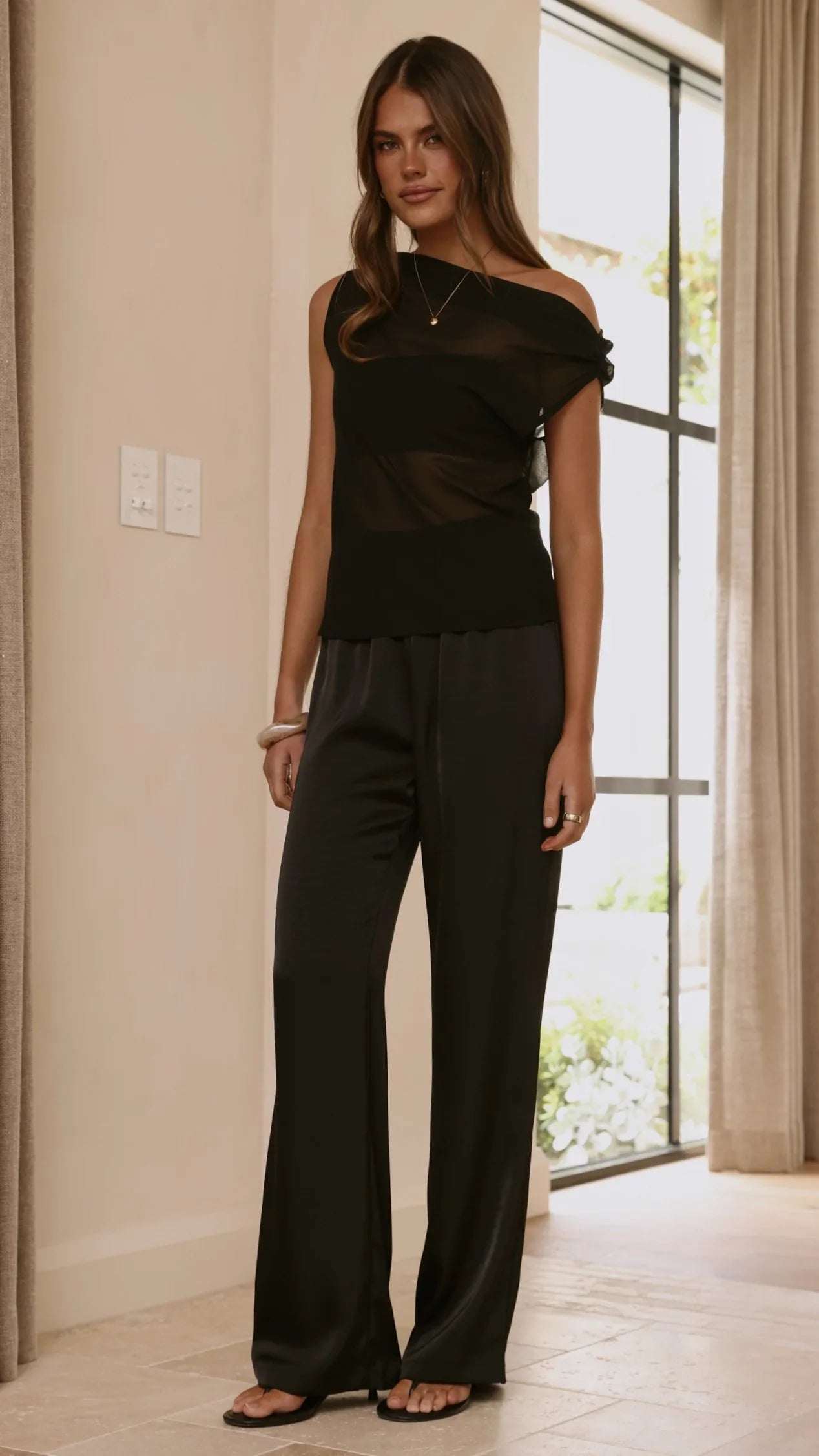 Zabella Sheer Off Shoulder Top Black