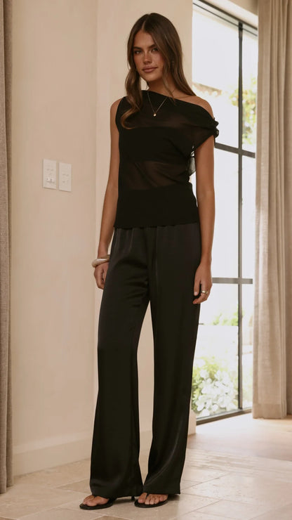 Zabella Sheer Off Shoulder Top Black