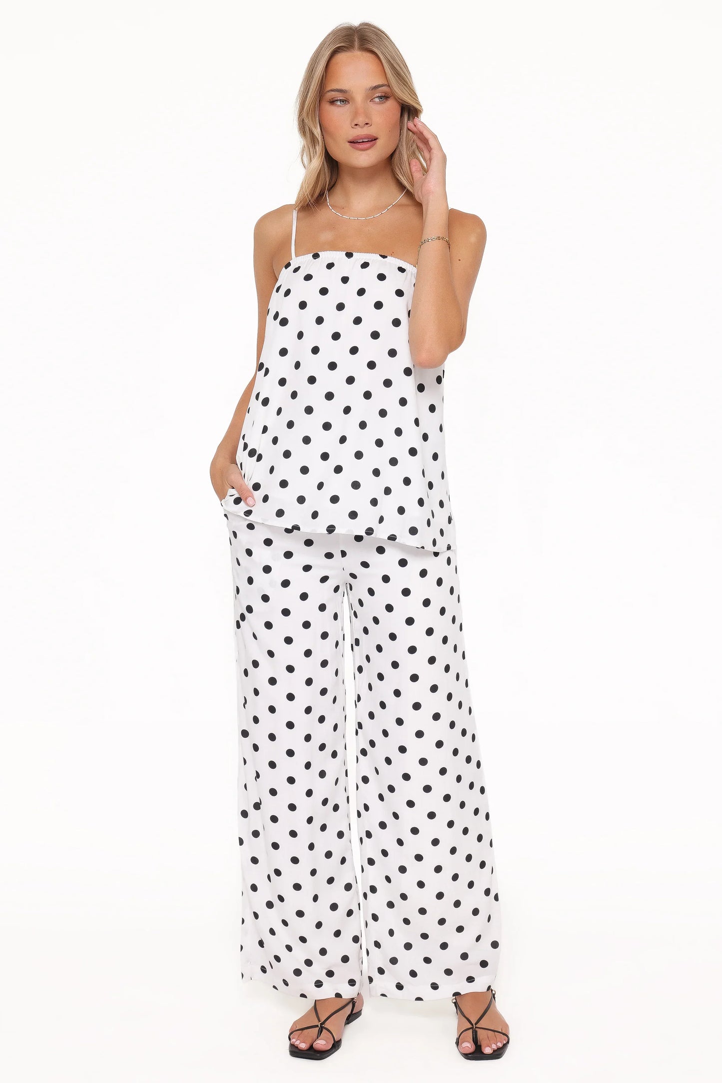 Kristy Pant Set White Black Polka Dot