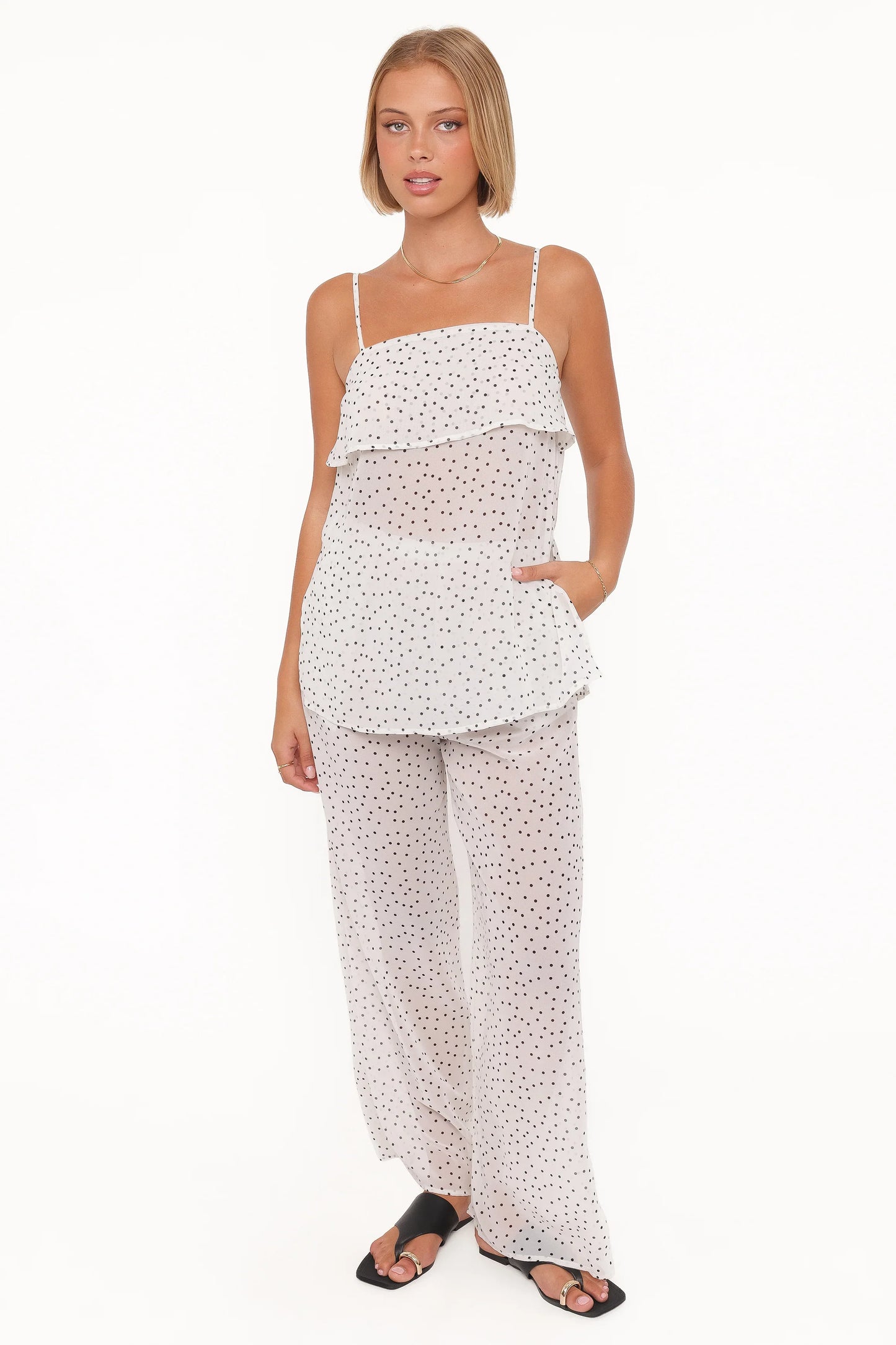 Hazel Pant Set Cream Polka Dot