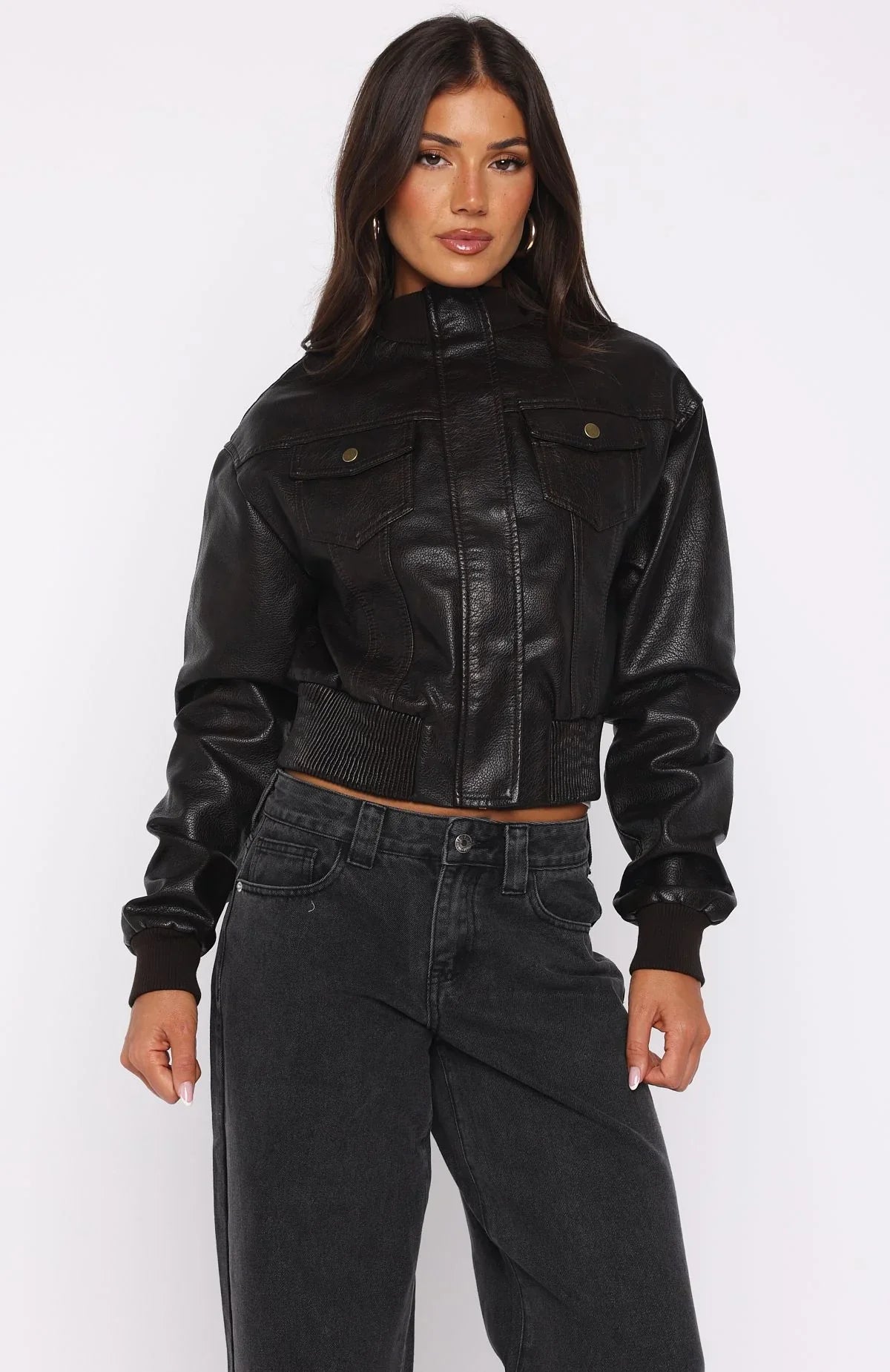 Shes Sassy PU Jacket Coffee
