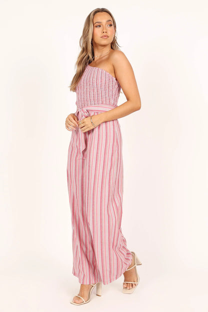 Amilia One Shoulder Jumpsuit Stripe