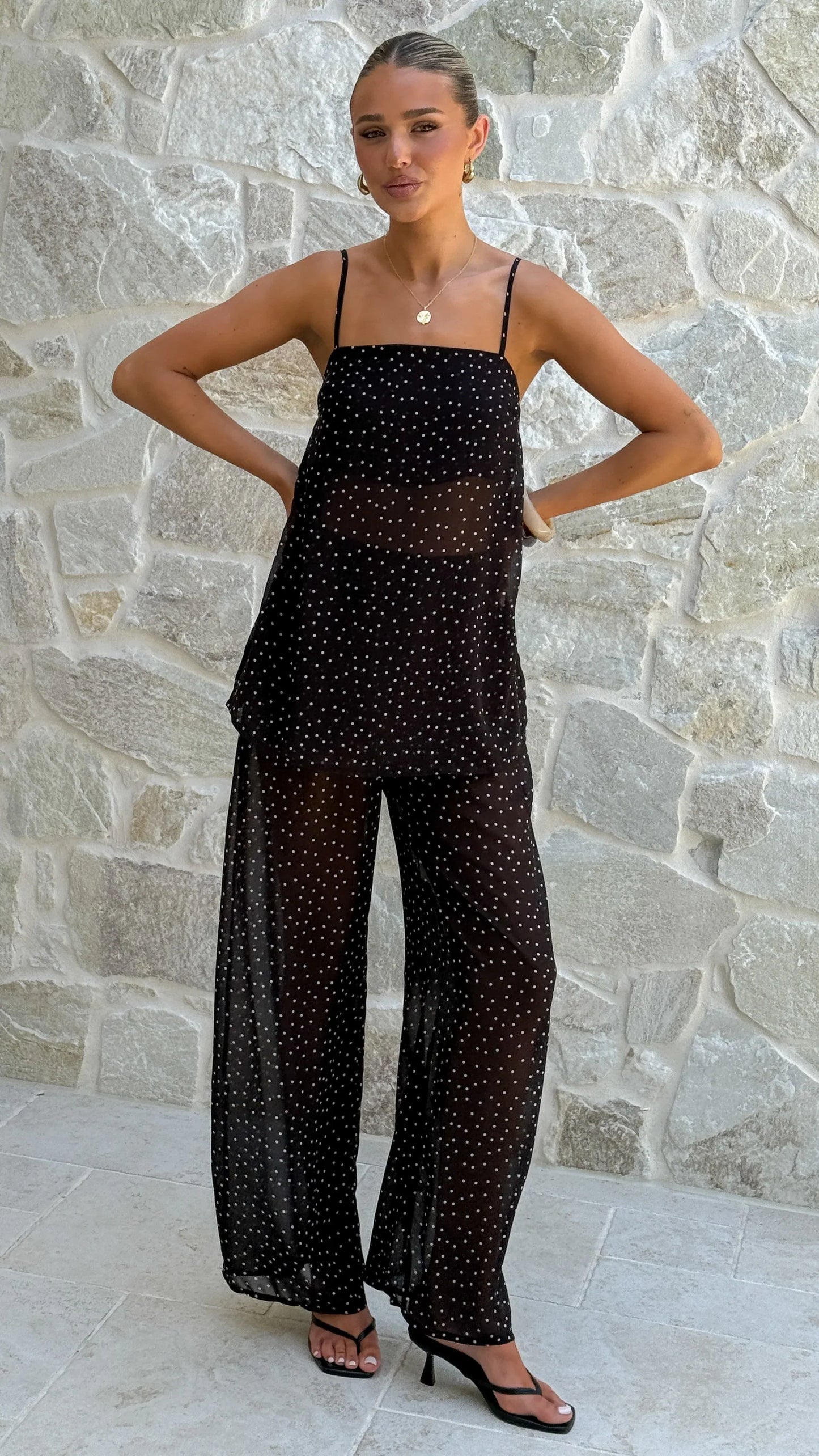 Rubi Top and Pants Set Black Polka