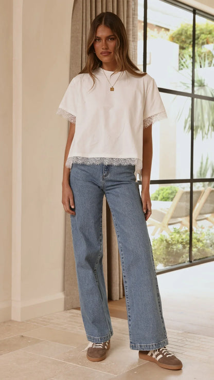 Clare Lace Back T Shirt White