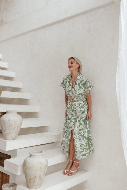 Preston Midi Dress Green Floral